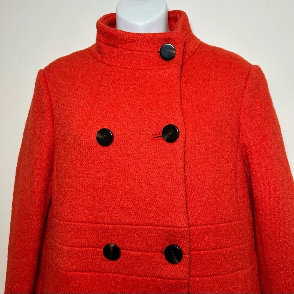 Ann Taylor wool blend orange red overcoat size small peacoat dress jacket a line